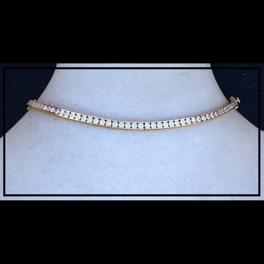 VTG Channel Set Crystal Gold Over Sterling Silver Tennis Bracelet